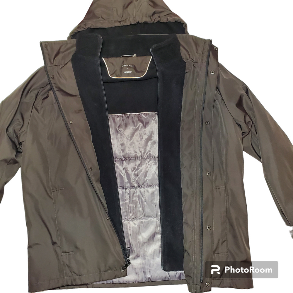 Calvin Klein Black Hood Removable Jacket Men Size Large Water Resistant and Wind - Picture 9 of 15